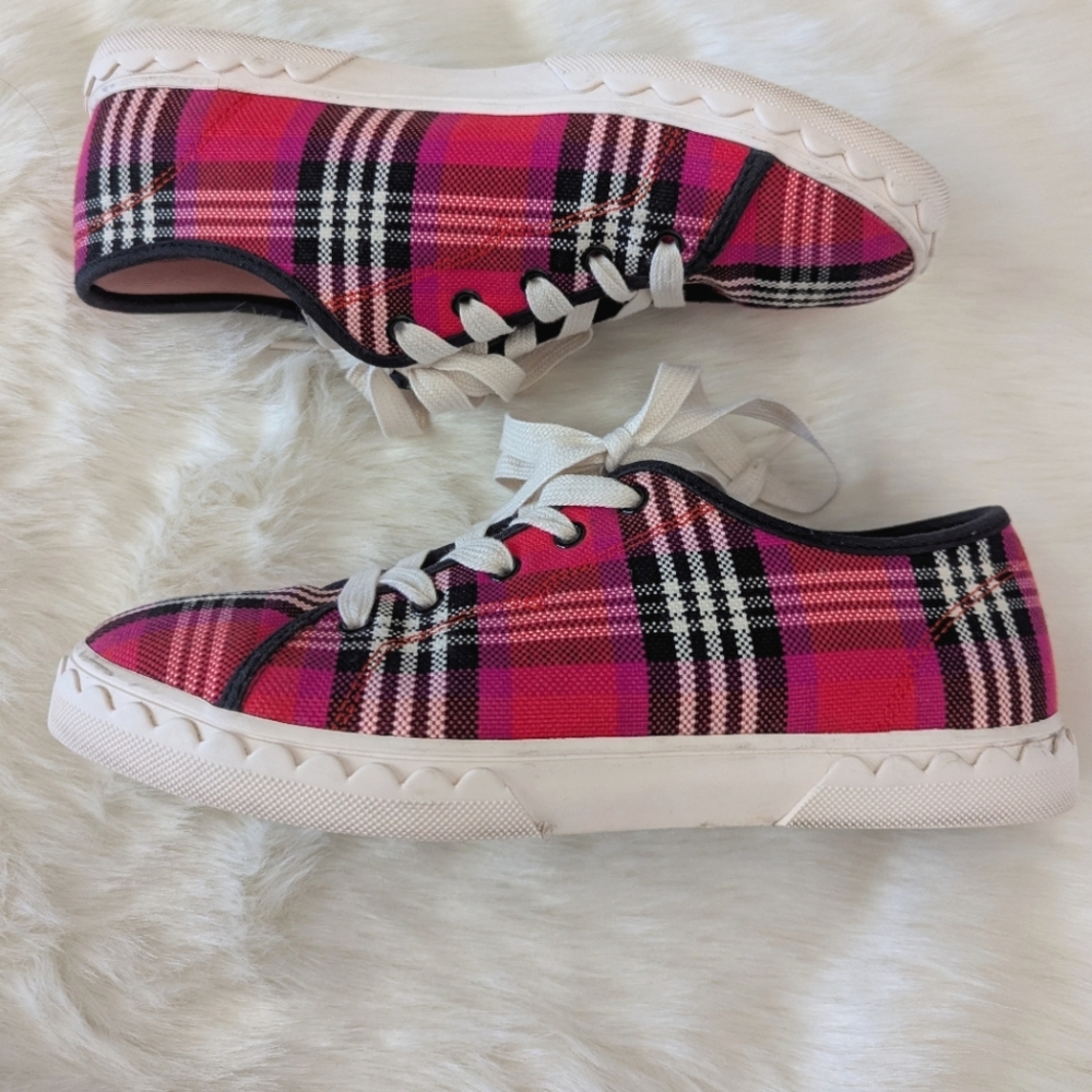 Kate Spade Vale Pink Plaid Sneakers Women’s 7.5 | Barbiecore Casual Shoes
